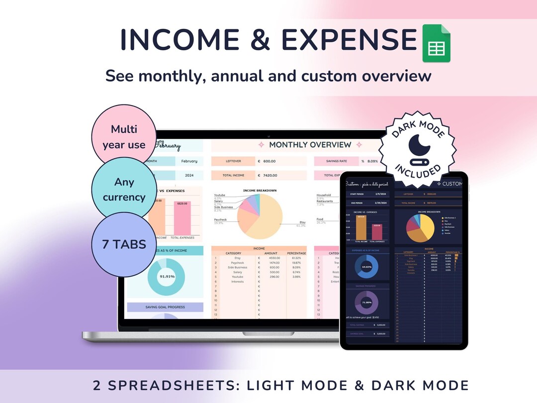 Income and Expense Tracker for Google Sheets, Annual and Monthly ...