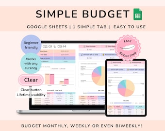 Monthly Budget Spreadsheet, Budget Planner for Google Sheets, Expense Tracker, Paycheck Budget Tracker, Biweekly Budget Template