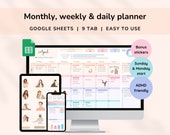 Monthly Smart Calendar for Google Sheets, Daily and Weekly Digital Planner template, Task Tracker Spreadsheet, ADHD Friendly design