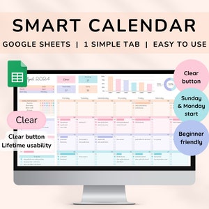 Calendario digitale intelligente per Fogli Google, foglio di calcolo per il monitoraggio delle attività, monitoraggio delle abitudini settimanali e giornaliere, elenco delle cose da fare, pianificatore mensile adatto a chi soffre di ADHD