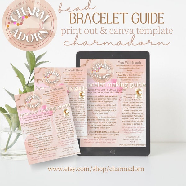 Bracelet making guide bracelet instructions print out printable handout tips Canva template directions how to make bracelets with beads