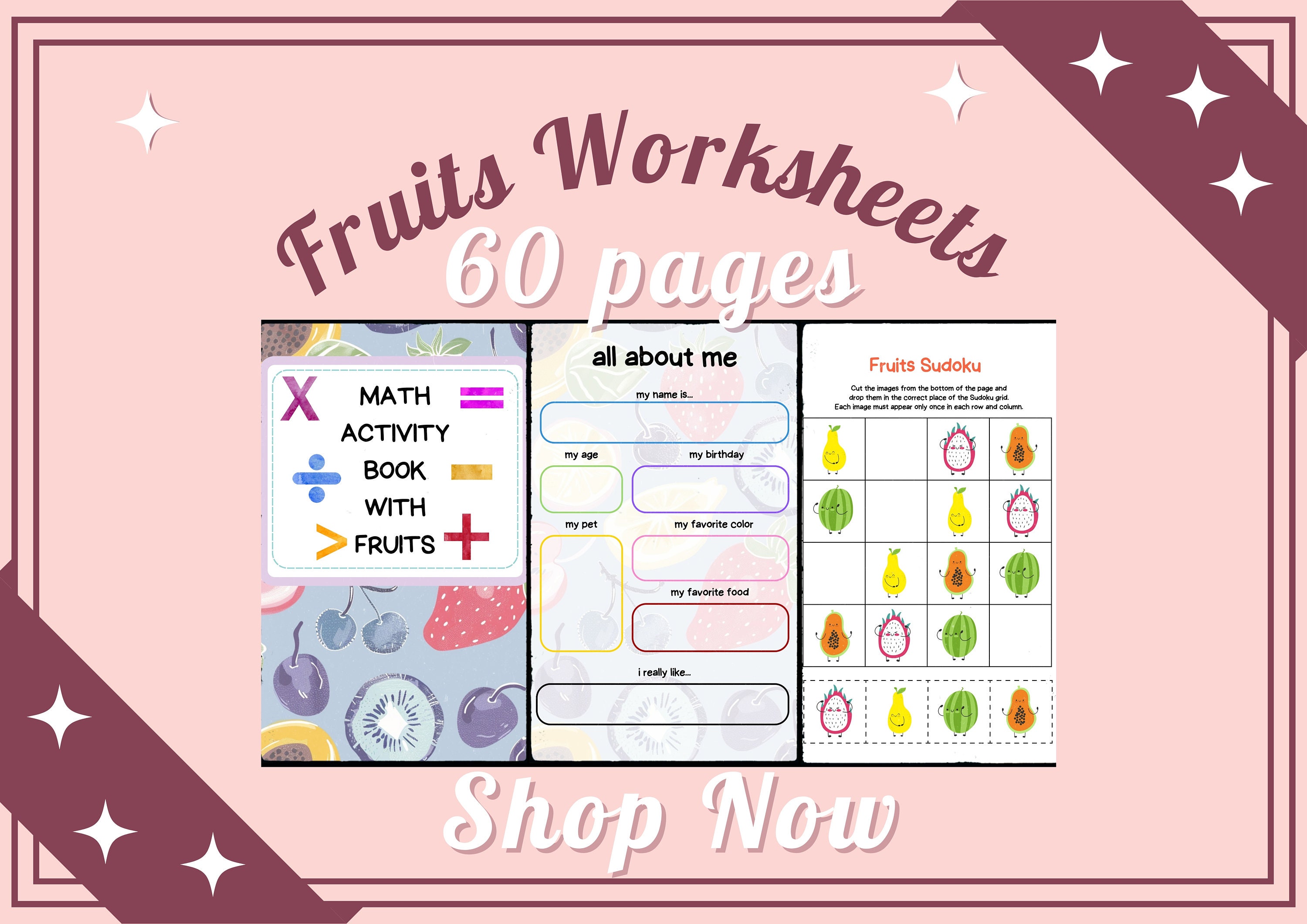 Fruits Math Activity Book, Printable Math Activity Book, Preschool ...