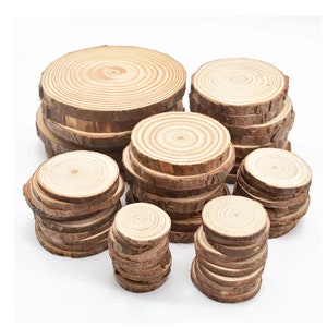 Fette di legno grezzo rotonde di pino naturale spesse 3-12 cm con dischi di corteccia di albero, fai da te, forniture per artigianato, pittura rustica per feste di nozze