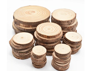 3-12cm Thick Natural Pine Round Unfinished Wood Slices Circles With Tree Bark Log Discs DIY Crafts Supplies Rustic Wedding Party Painting