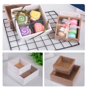 10 pz/100 pz Kraft Scatola regalo in PVC trasparente Finestra Macaron Biscotti Caramelle Torta Scatola di imballaggio con coperchio trasparente Natale Festa di nozze Favore