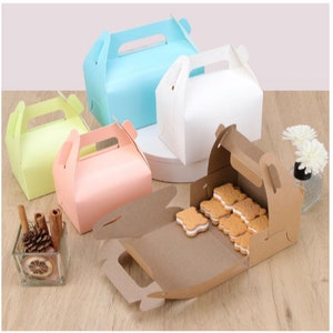 10 pezzi 20 pezzi Scatola regalo in cartone per dolci Scatola regalo per dessert Rosa Verde Giorno delle nozze Scatola di cartone per il trasporto comoda Scatola Kraft con maniglia Scatola fai da te