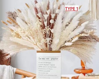 Natural Mix Pampas Dried Flowers Bouquet for Boho Home Vase Decor Bunny Rabbit Tails Grass Artifical Flower Wedding Party Decoration Gift