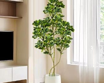 76cm/115cm Artificial Ficus Tree Fake Tropical Plants Plastic Rubber Branch Green Heart-Leaves for Home Garden Outdoor Decor Party Supply