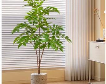 76-140cm Large Artificial Ficus Tree Branch Fake Lacquer Tree Plastic Banyan Plants Green Tall Palm Leaves For Home Garden Decor Gift Ideas