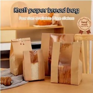 50/100 pièces Sac pour toast en papier kraft, sac d'emballage, sac à pain auto-obturant, pochette d'emballage pour aliments cuits, sac pour biscuits, autocollant gratuit, approvisionnement de fête