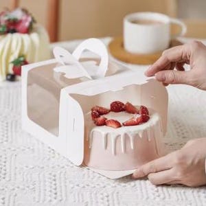 10Pcs Cake Box with Clear Window Paper Gift Packaging Box Wedding Birthday Party Muffin Cake Container Baby Shower Supplies Craft Supply