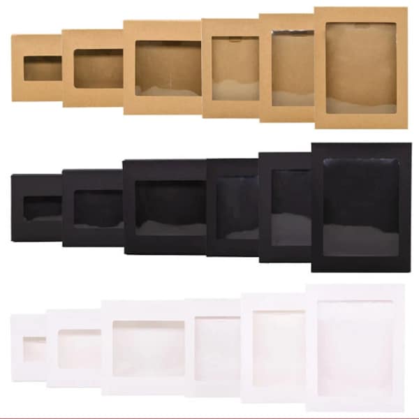 6/10/20/30pcs Black/White Kraft Paper DIY Gift Box With Window Wedding Birthday Party Decoration Cake Packaging Box Event Party Gift Case
