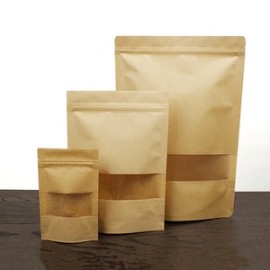 50 peças de papel kraft transparente janela zíper saco autovedante café moído meias luvas presentes pacote sacos artesanato suprimentos festa favor embalagem presente