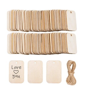 Unfertige Natur Holzscheibe Geschenkanhänger leere hölzerne hängende Etikett mit Seil für Hochzeit Geburtstag Party Dekor DIY Lesezeichen Handwerk Zubehör