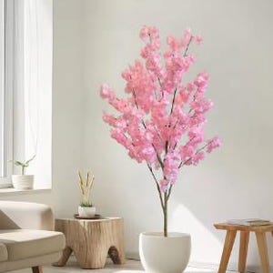 100-220 cm Artificiale Rosa Ciliegio Pianta Tronco Naturale Seta Finte Foglie Ornamentali Interni Pianta Finta per Casa Matrimonio Decorazione Fai da Te Fiore