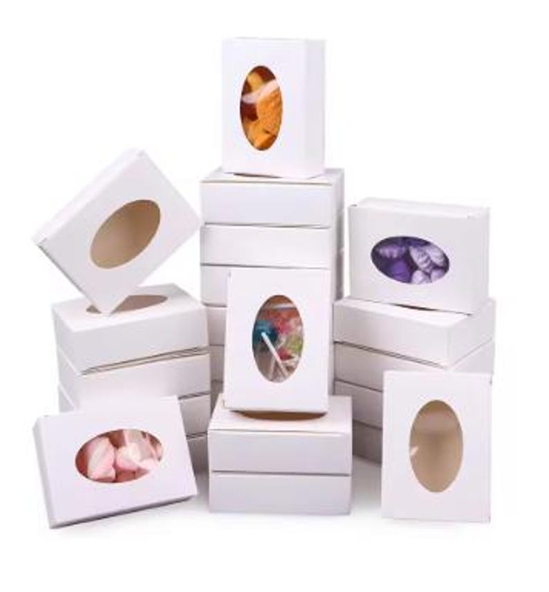 50PCS Handmade Soap Paper Box Round Window Kraft Black White Candy Biscuit Box - White-50pcs 8*8*3CM