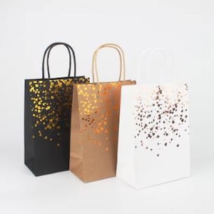 10/50PCS Black Brown White Bronzing Paper Bags Portable Birthday Paper Bags Shopping Birthday Wedding Christmas Gift Packaging 21x15x8cm