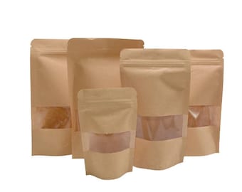 10Pack Small Gift Bags Paper Kraft Paper Candies Bags with Zip Lock Wedding Birthday Party Kids Favors Cookies Packing Supplies Window box