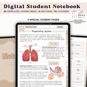 Digital Students Notebook Hyperlinked Notebook for GoodNotes Notability with Tabs Notetaking Template Neutral Stickers iPad College Academic