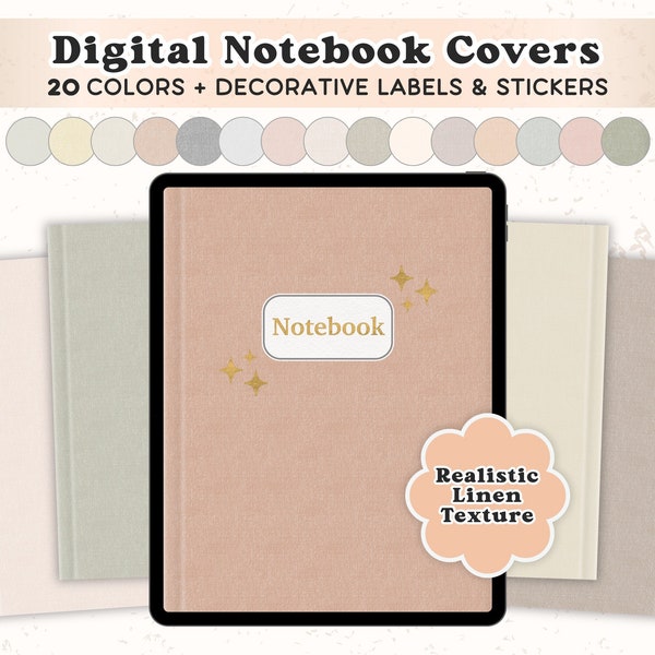 Digital Notebook Covers Neutral Aesthetic Covers Goodnotes Notebook Digital Planner Cover Journal Notability Textured Linen iPad Stickers