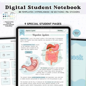 Digital Students Notebook Hyperlinked Notebook for GoodNotes Notability with Tabs Notetaking Templates Pastel Stickers iPad College Academic