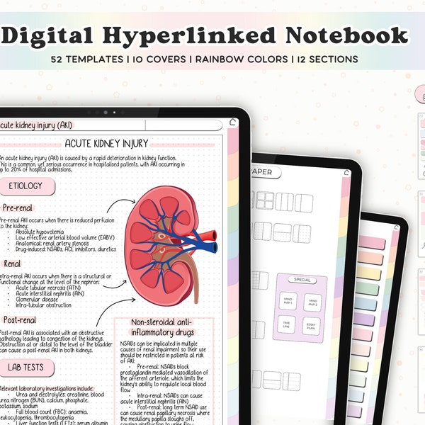 Digital Notebook for Students Hyperlinked Notebook for GoodNotes Notability with Tabs Notetaking Templates Student Stickers iPad College