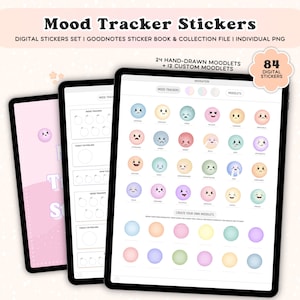 Mood Tracker Adesivos Digitais para Planejadores Digitais Estudante Planejador Digital Widgets Pastel Bonito Funcional Emoji Adesivos para Goodnotes
