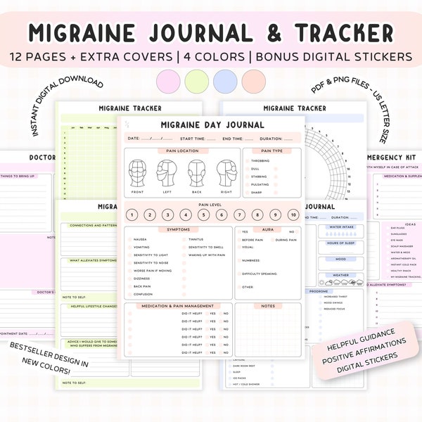 Migraine Tracker Printable Migraine Journal Headache Log Chronic Pain Tracker Health Insert Migraine Positive Affirmations Bullet Journal