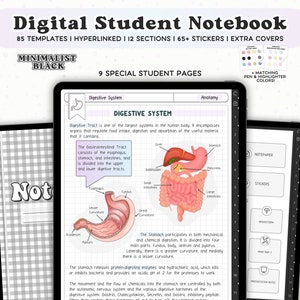 Digital Students Minimalist Black Hyperlinked Notebook for GoodNotes Notability Aesthetic Notetaking Template Stickers iPad College Academic