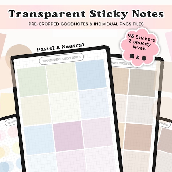 Transparent Digital Stickers Digital Pastel Stickers Book Student Functional PNG Sticky Notes for iPad Goodnotes Aesthetic Neutral Stickers