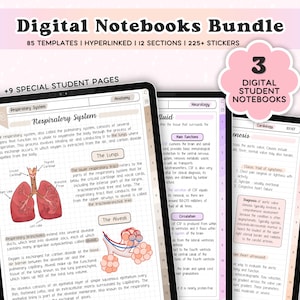 Digital Students Notebook Bundle Hyperlinked Notebook for GoodNotes Notability with Tabs Notetaking Templates Pastel Stickers iPad College