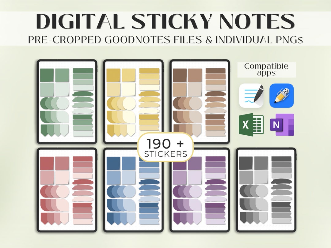 190+ Goodnotes Muted Sticky Notes Digital Postit Digital Planner ...
