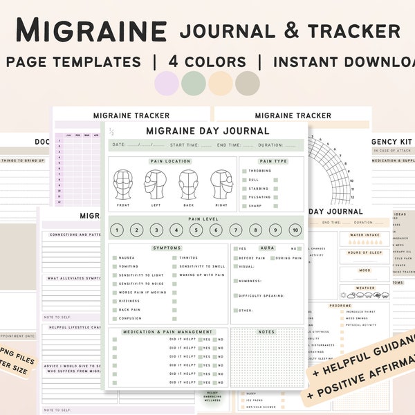 Migraine Tracker Printable Migraine Journal Headache Log Chronic Pain Tracker Health Insert Migraine Positive Affirmations Bullet Journal