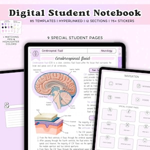 Digital Student Notebook Hyperlinked Notebook for GoodNotes Notability with Tabs Notetaking Templates Pastel Stickers iPad College Academic