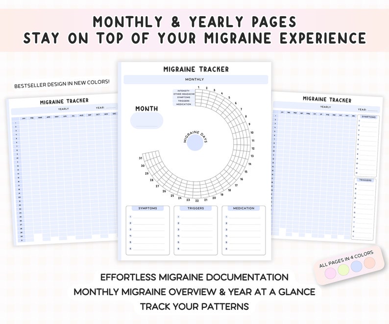 Migraine Tracker Printable Migraine Journal Headache Log Chronic Pain ...