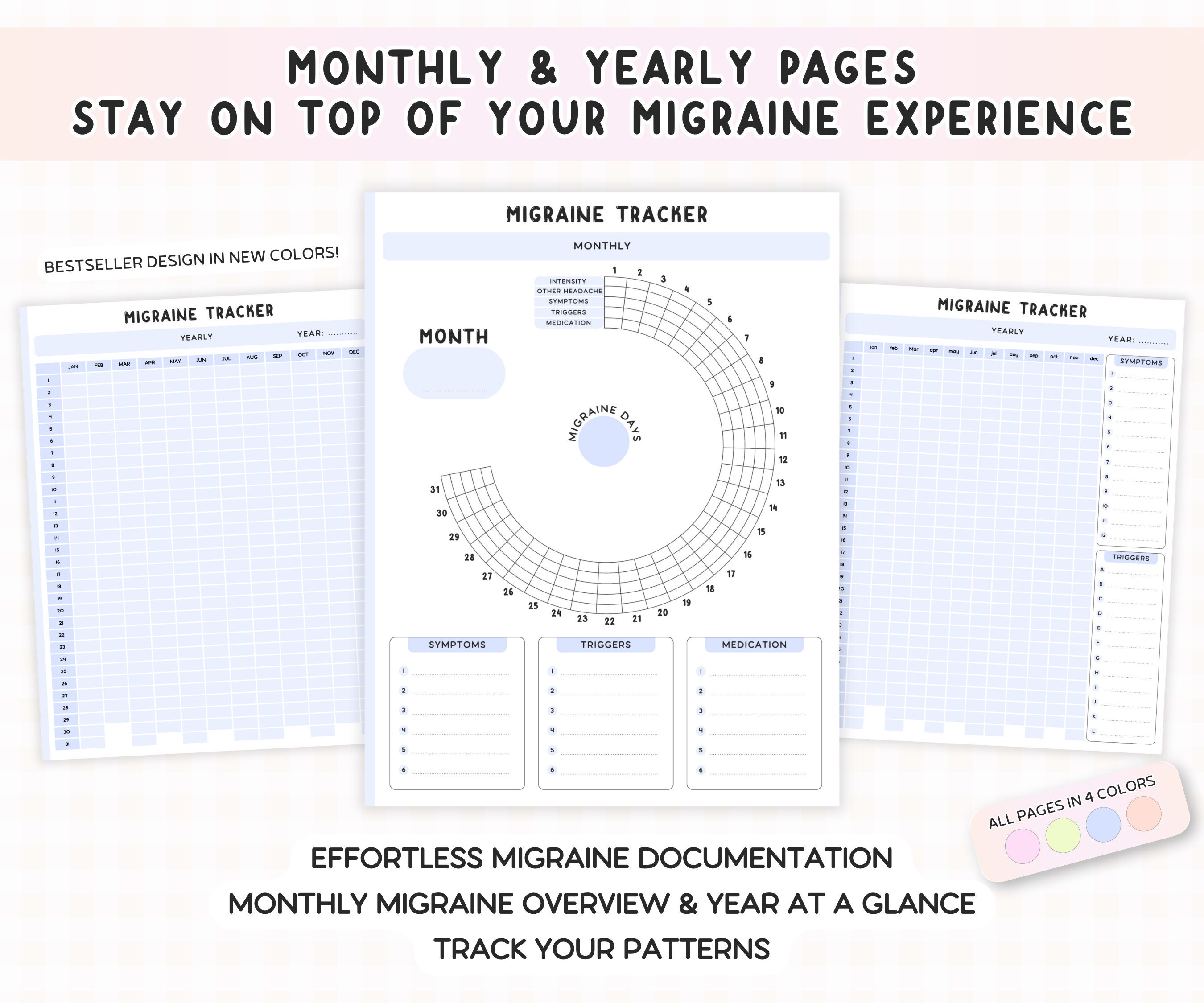 Migraine Tracker Printable Migraine Journal Headache Log Chronic Pain Tracker Health Insert ...