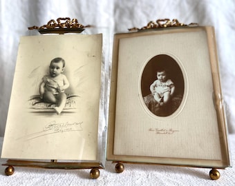 Small Antique French 19th Century Glass Portrait Frame With Ribbon