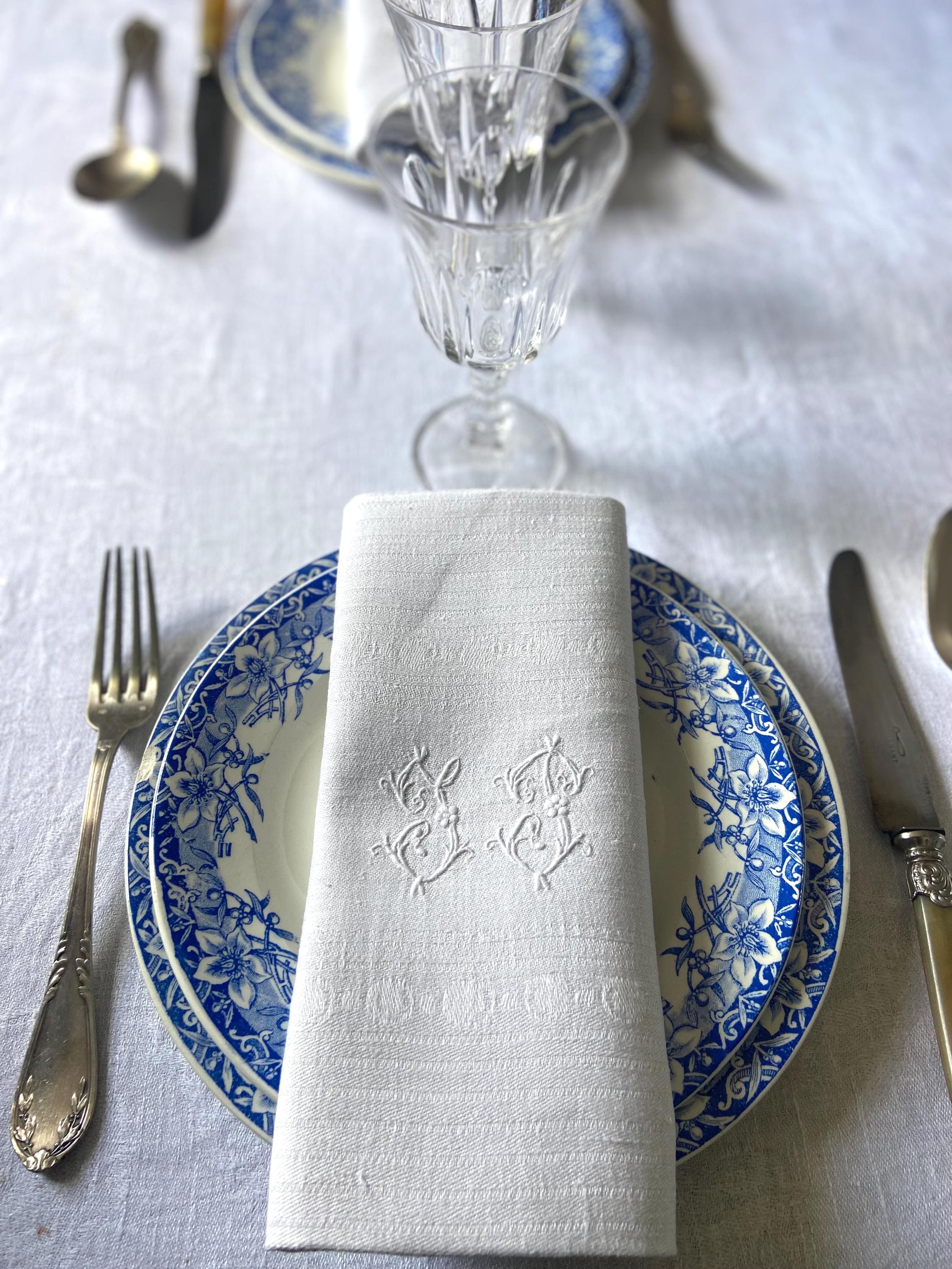 Serviettes de table anciennes Monogramme AD/ Linge Ancien Old
