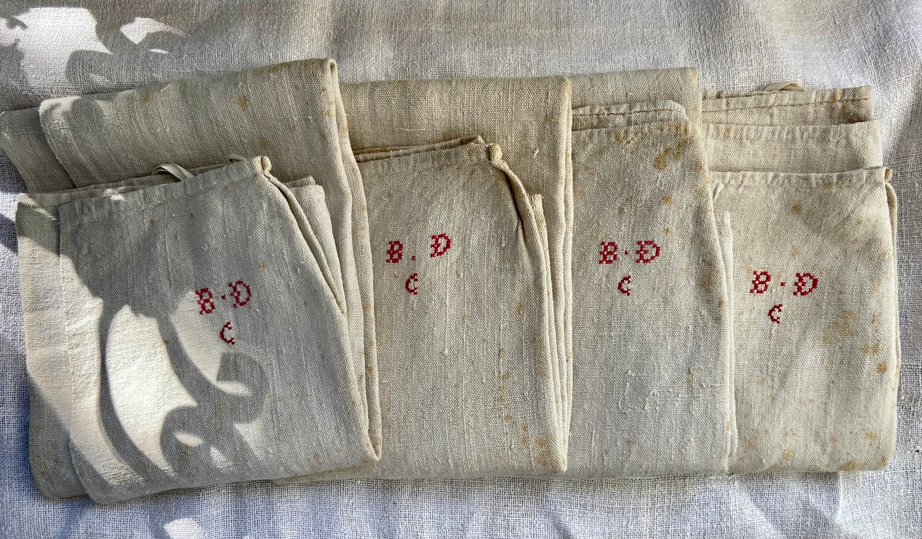小物 30s-40s French Vintage Heavy Hemp Apron 1930s Blue Chambray French Apron Pockets Long Farmhouse