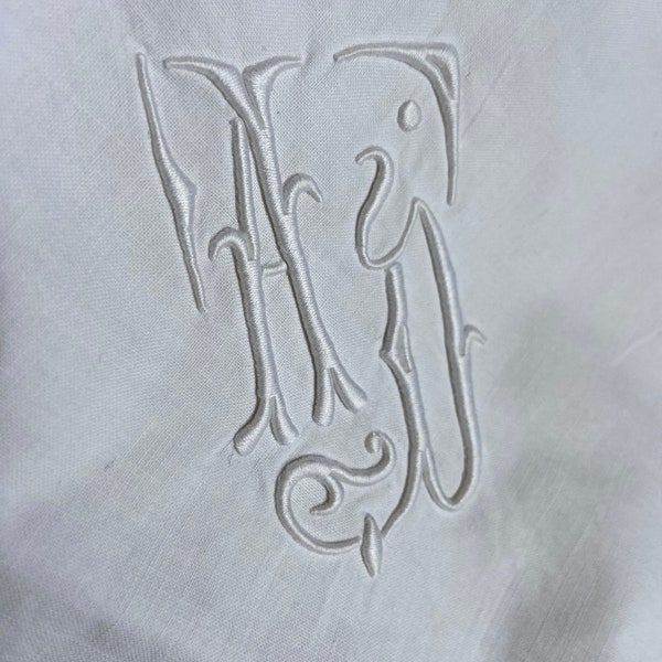 One French Vintage Metis Pillowcase with a Hand Embroidered Monogram A D, Pulled Work 1920 period