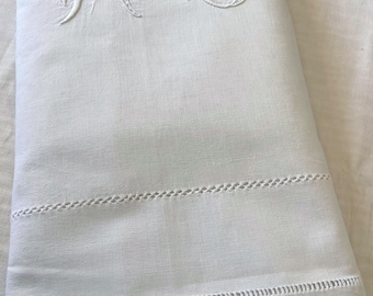 Classic French Cotton Sheet, Pulled Thread Work, California King Size Trousseau Piece, Large Hand Embroidered Monogram MC, 1930
