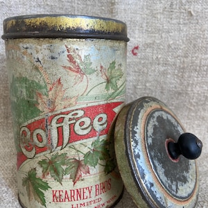 One Round Vintage Coffee, Kearney Brand Tin Box, Off White French Kitchen Decor, Breakfast Metal Storage Box, Art Nouveau Decor, 1920s