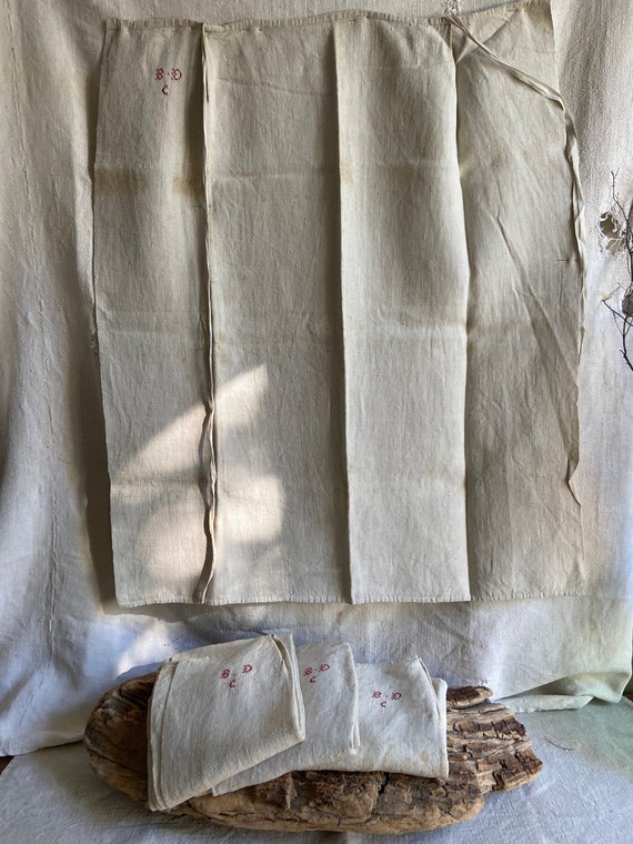 小物 30s-40s French Vintage Heavy Hemp Apron Rare Find! Pure Hemp Cloth Antique Aprons, Classic French