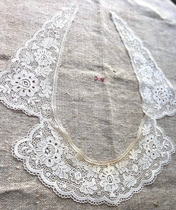ヴィンテージ Bobbin Lace インテリア Antique French Bobbin Lace Long Size Collar, Authentic Handmade