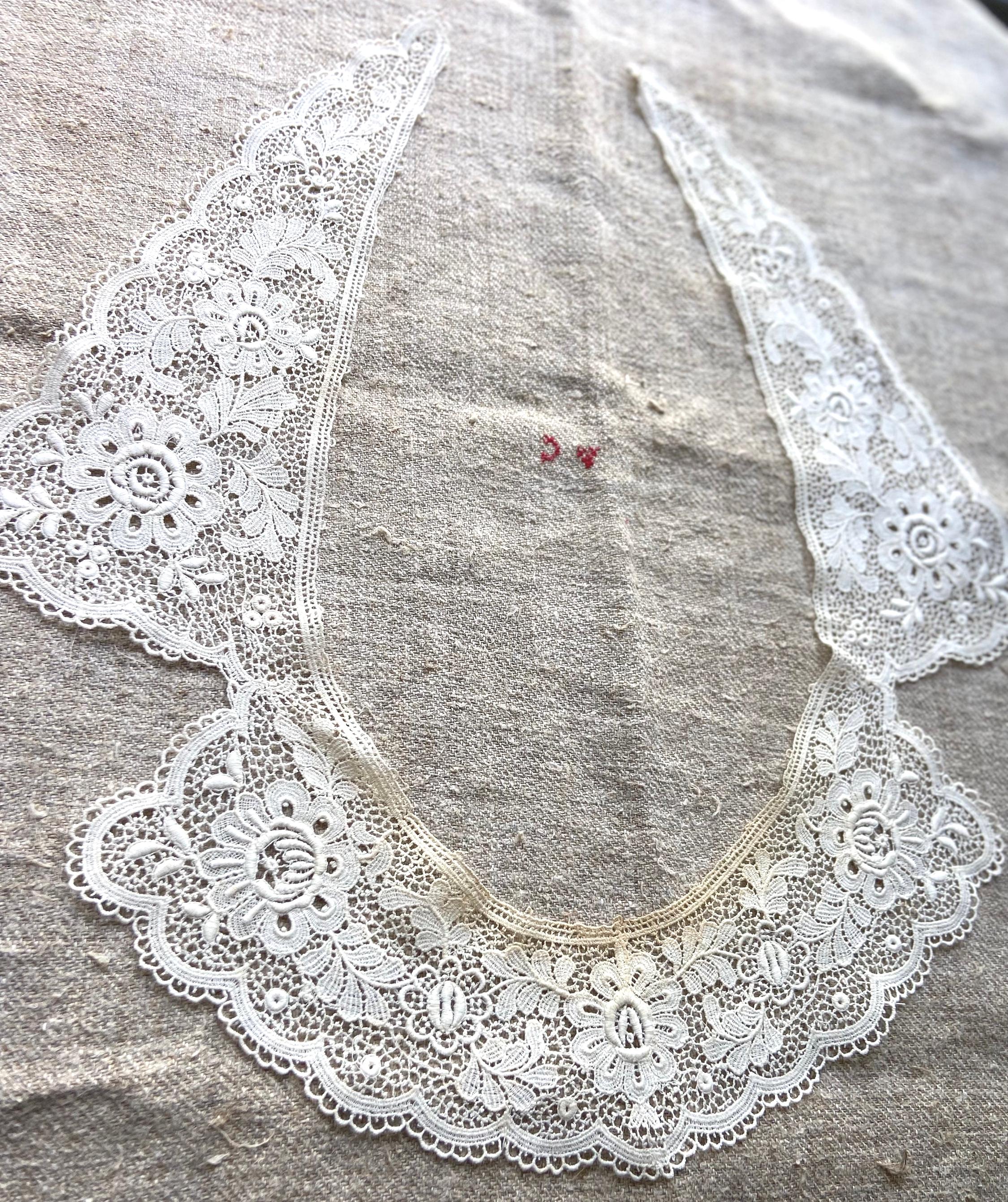 ヴィンテージ Bobbin Lace インテリア Antique French Bobbin Lace Long Size Collar, Authentic Handmade