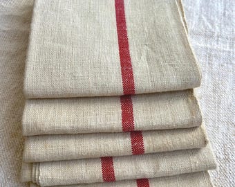 Iconic French Antique Pure Brown Flax Linen, Authentic Large Kitchen Towels, Rustic Hand Woven and Authentic Torchons, 1900