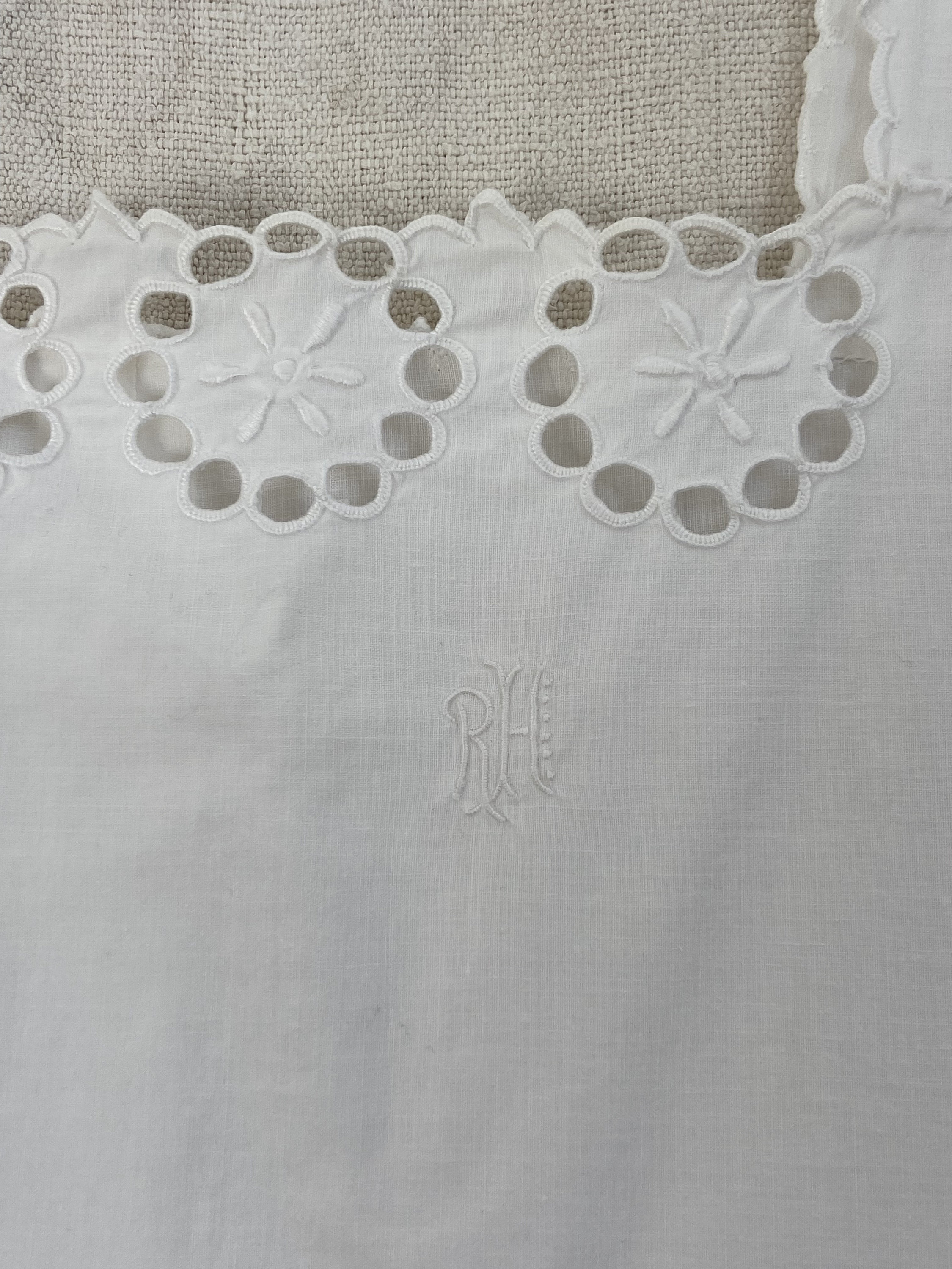 Chemise De Nuit Vintage 100% Coton Brodée Main - Taille 2XL - Linge Ancien Français