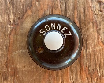 Vintage French Bakelite Electric Push-button Black Doorbell,  Sonnez Door Ringer,  Shabby Chic Home Decor, 1930s