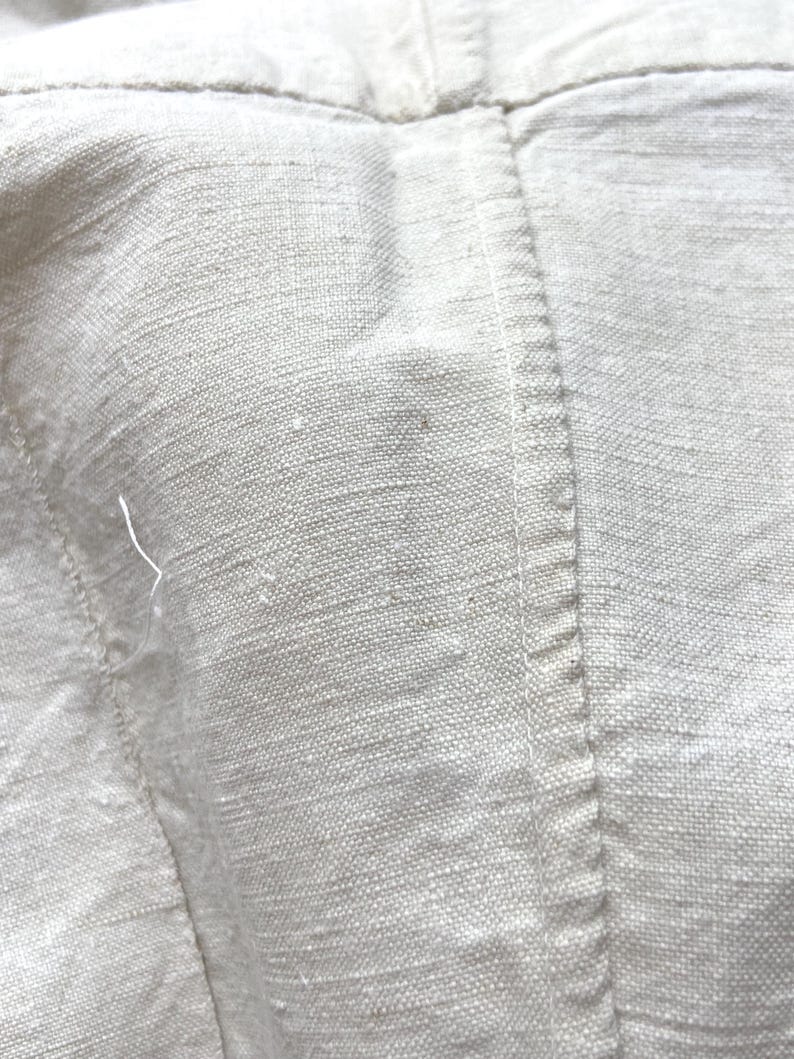 Authentic All Hand Gathered, Size M, French Antique Pure Hemp Linen, Rustic Linens Nightgown, Night Dress, Monogram DV, Scalloped Edge 1900s image 10