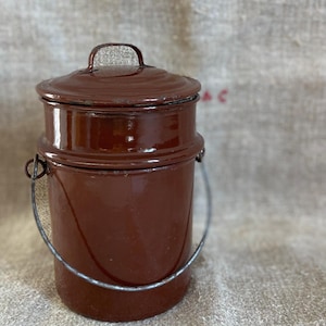 One Deep Brown Vintage Enamel Cantine from France, Kitchen Pot, Shabby Chic Kitchen Container, French Farmhouse 1930s period